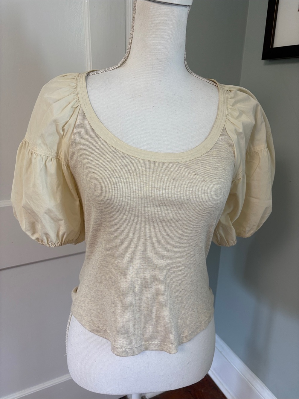 Ulla Johnson Cream Puff-Sleeve Scoop Neck Top Harlowe Pullover XS